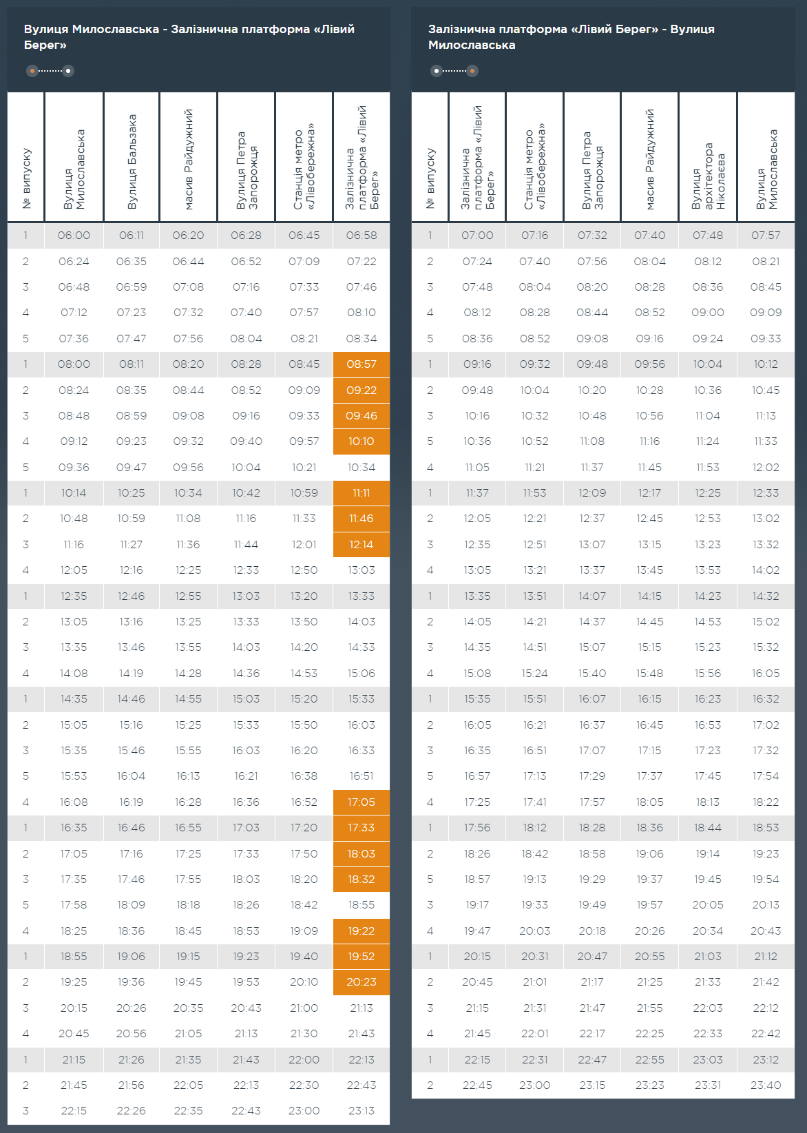 Графік та розклад маршруту 44 в робочі дні