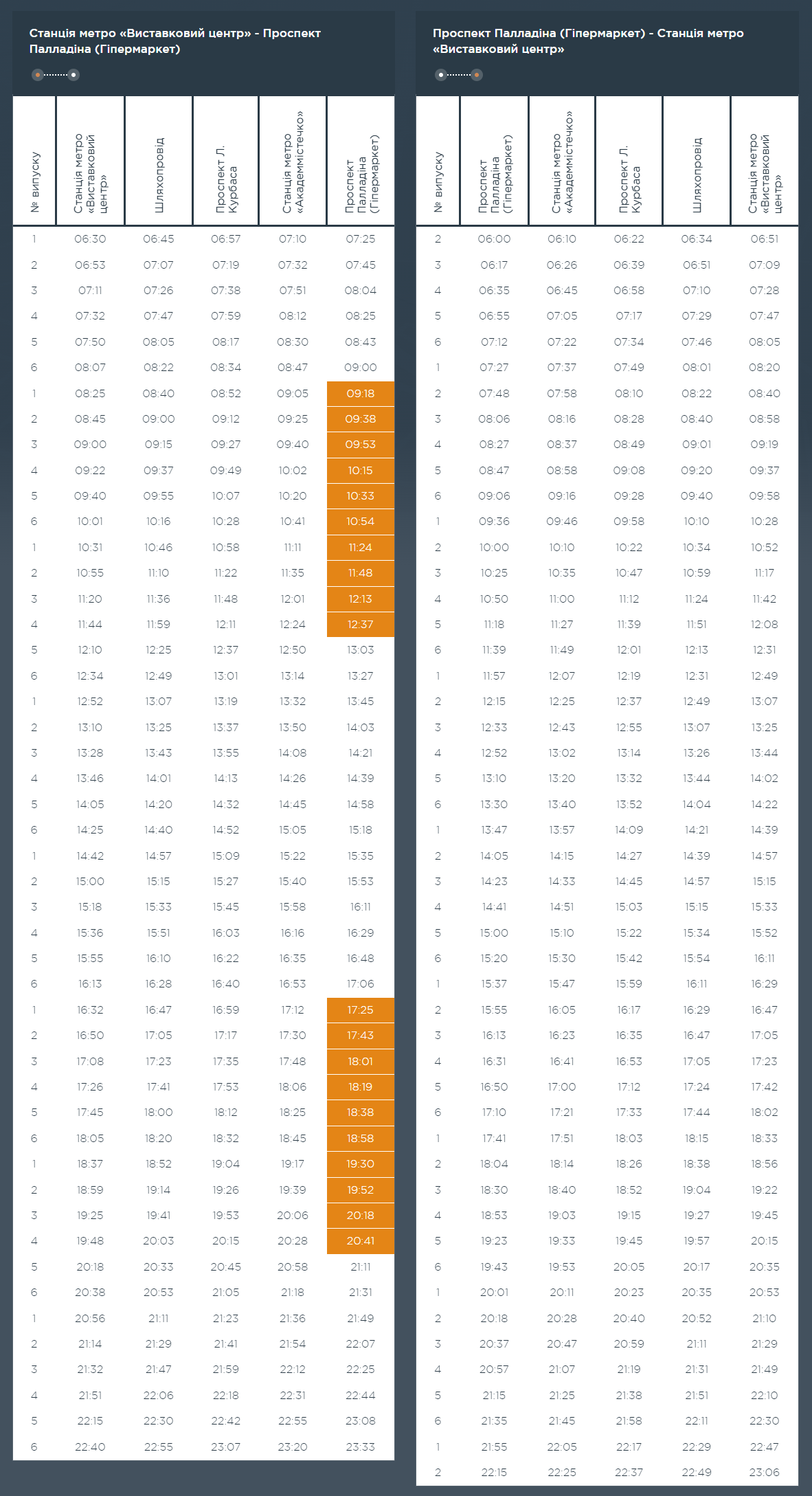 Графік та розклад маршруту 56 в робочі дні
