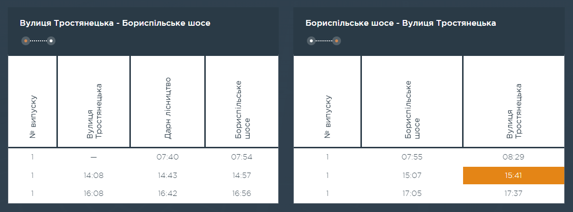 Графік та розклад маршруту 105 в робочі дні