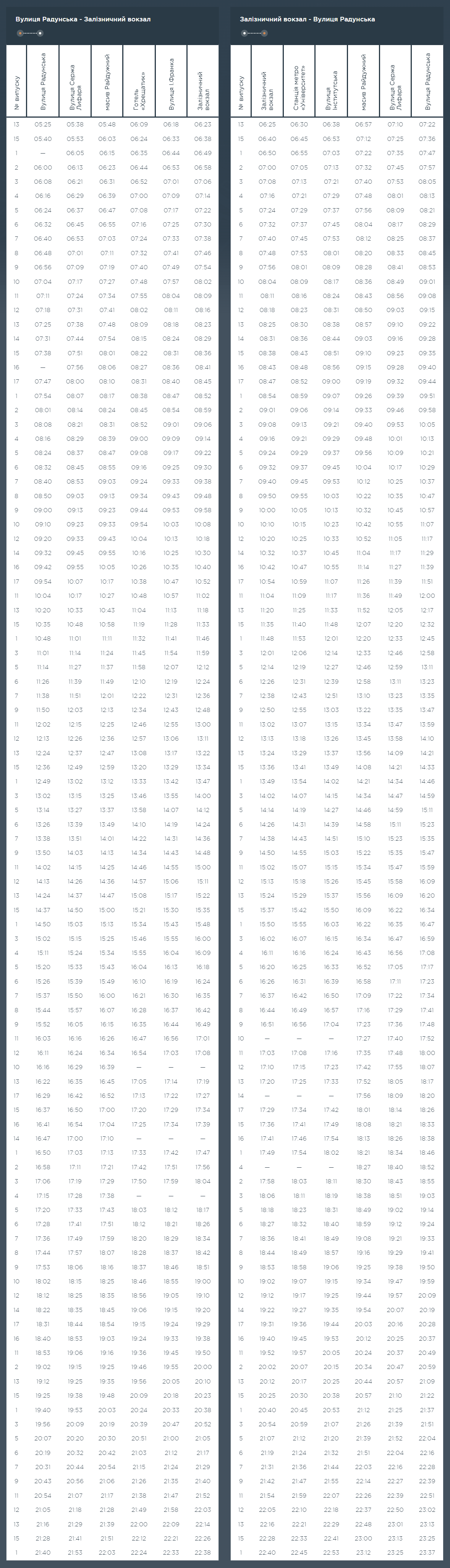 Графік та розклад маршруту 114 в робочі дні