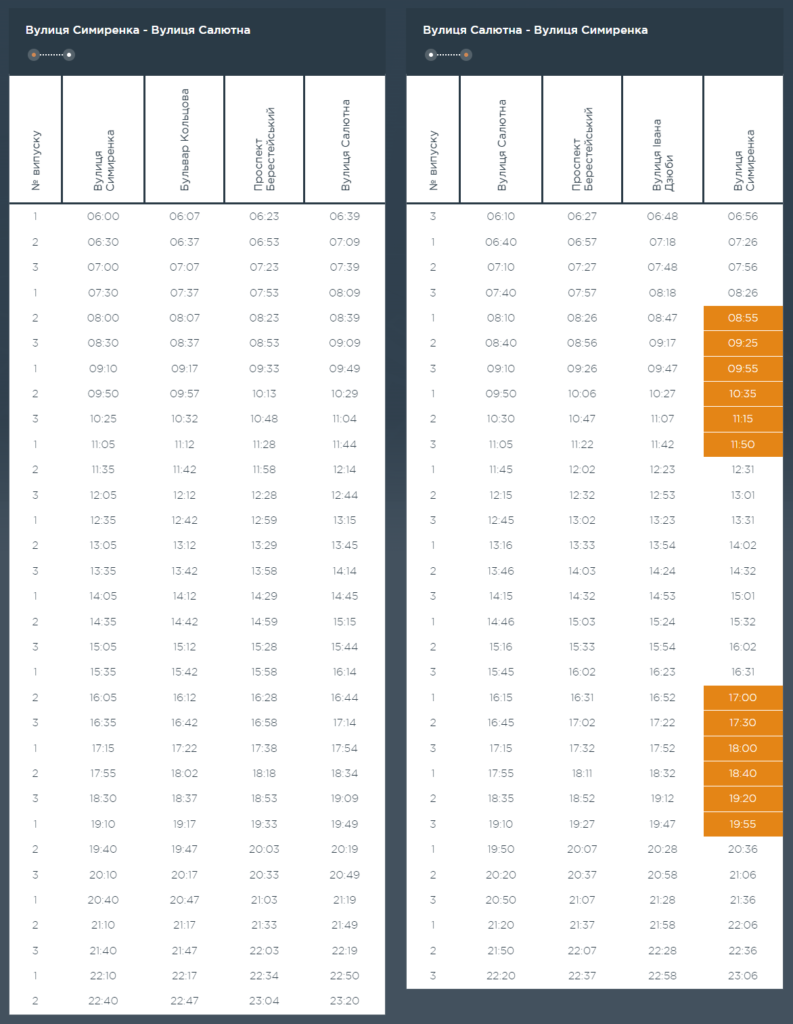 Графік та розклад маршруту 23 в вихідні дні