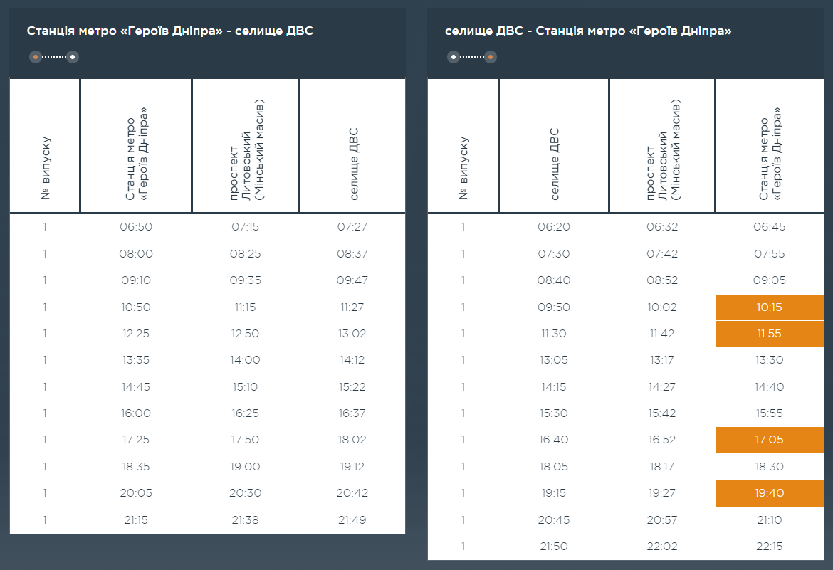 Графік та розклад маршруту 40 в вихідні дні