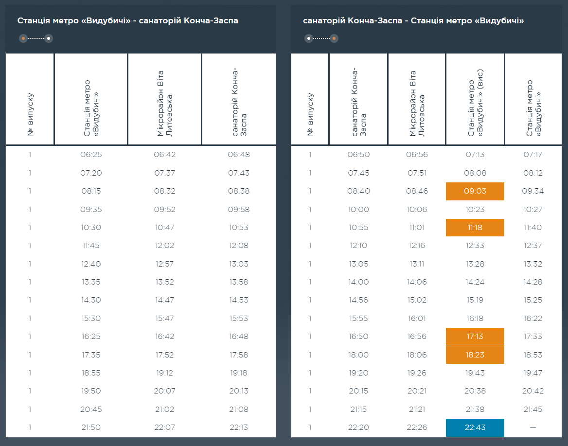 Графік та розклад маршруту 43к в вихідні дні