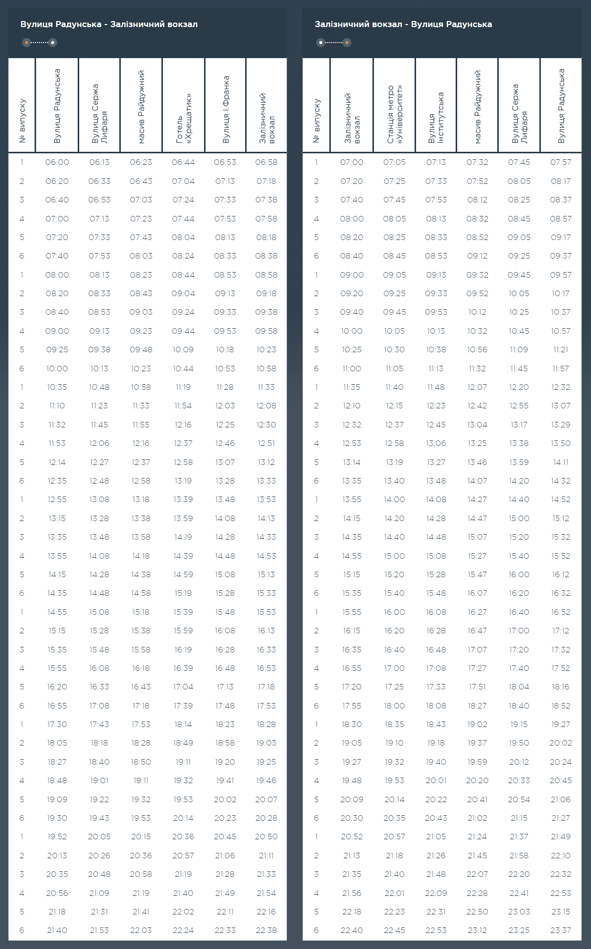 Графік та розклад маршруту 114 в вихідні дні